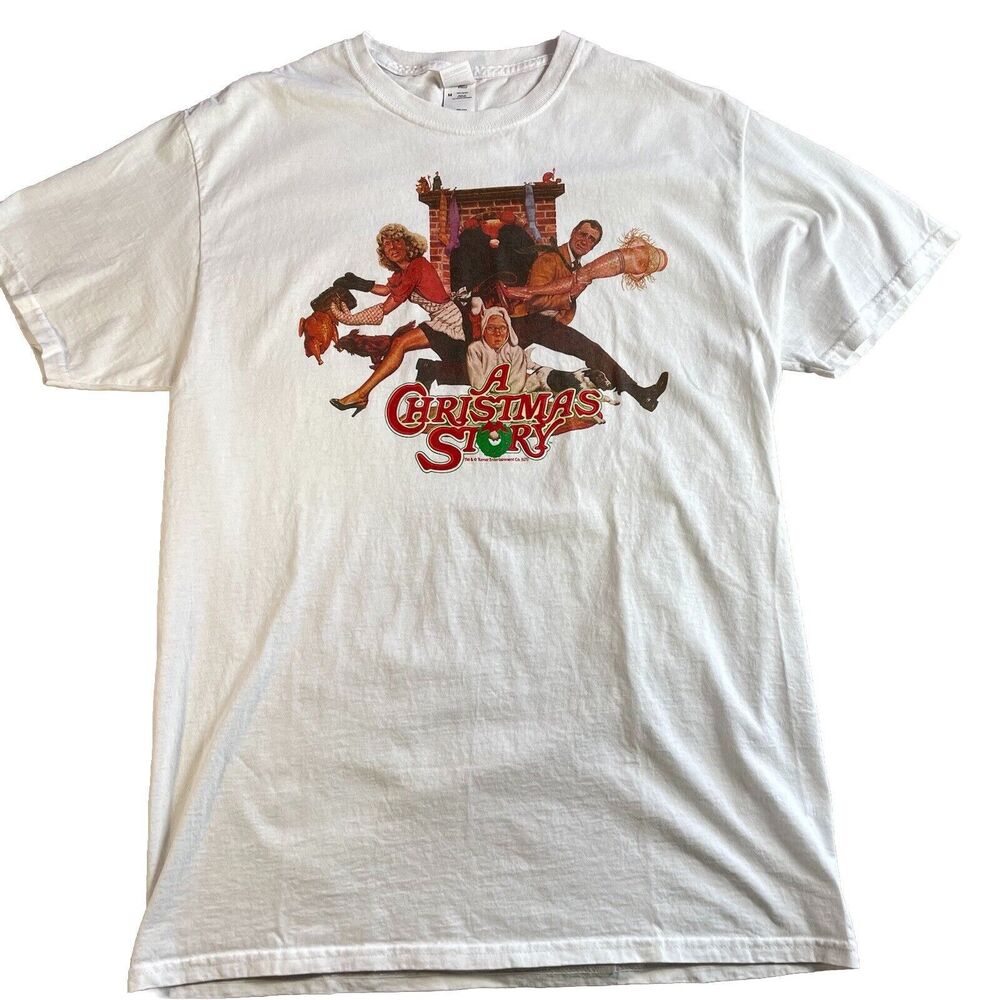 A Christmas Story Shirt Men's Medium Throwback White Tee Graphic Print Holiday